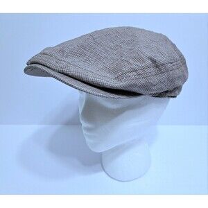 Banana Republic Linen Newsboy Flat Cap Hat Plaid Khaki Retro Vintage Cabbie